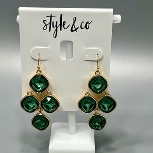Style & Co. Emerald Green and Gold Drop Earrings